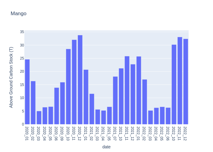 Monthly above-ground biomass stock chart for the Mango plantation
